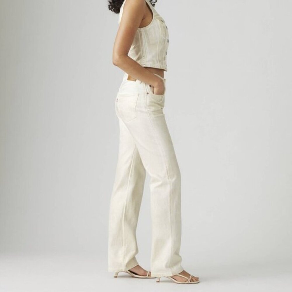 levi's 501 90's white straight mid rise relaxed white ecru jeans